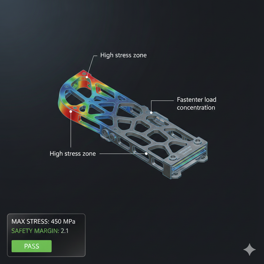 Von Mises and principal stress maps highlighting high-risk aerospace zones