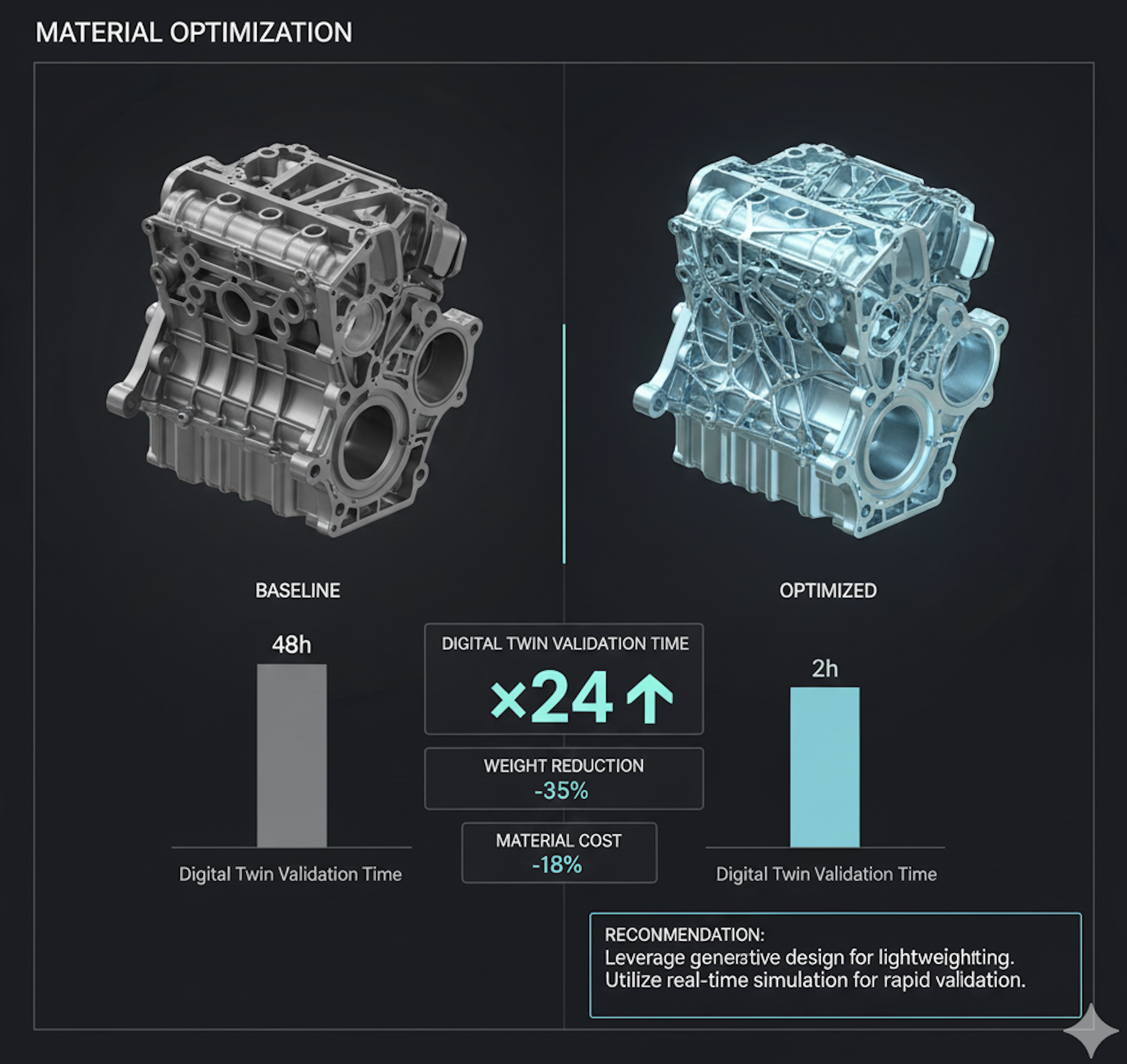 Material optimization: baseline vs optimized with faster validation