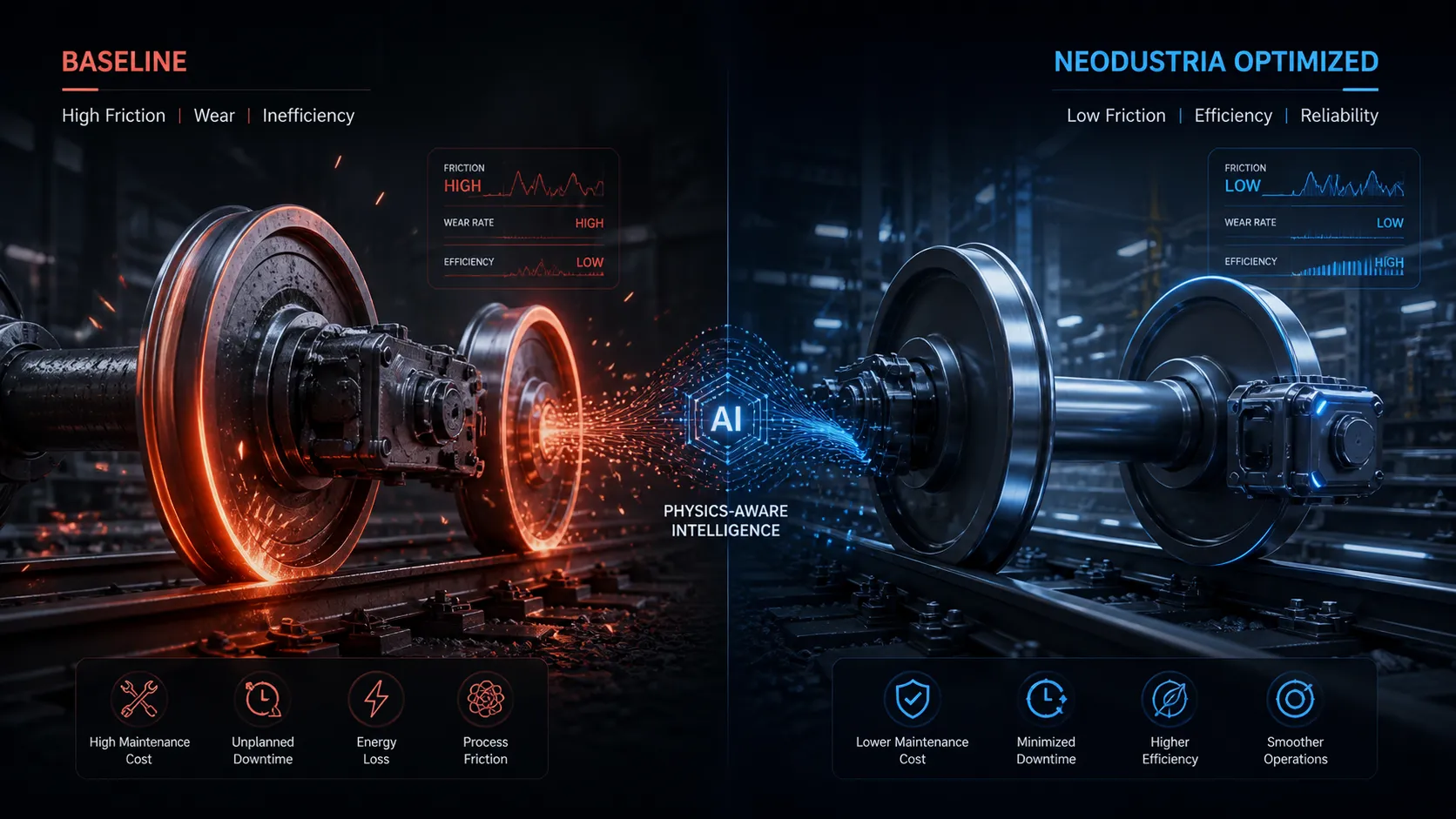 Rail manufacturing: baseline operations vs Neodustria-optimized state